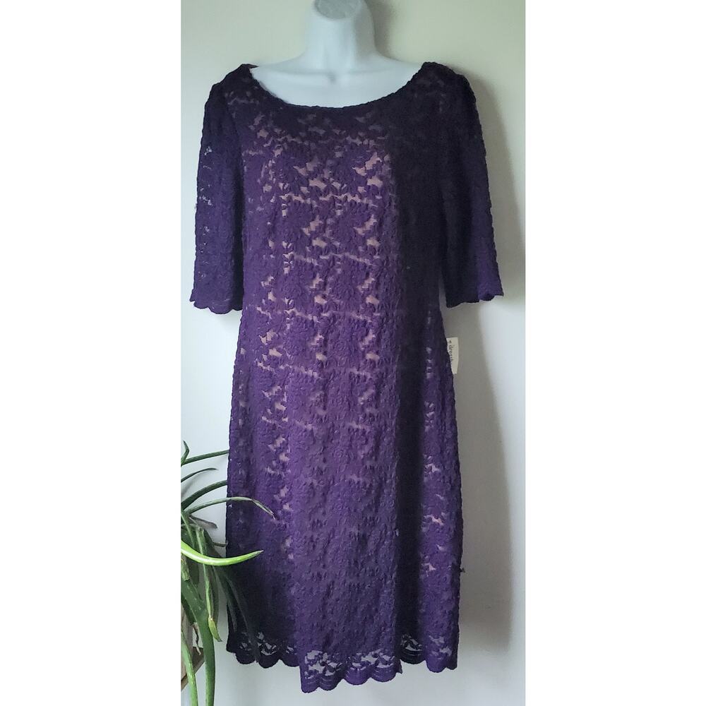 Dressbarn NWT Womens Purple Lace 3/4 Sleeve Cocktail Dress Size 12 Wedding Boho